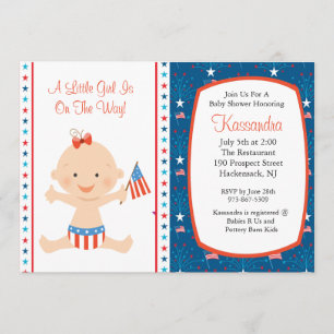 Patriotic Baby Waving Flag Baby shower Invitation Kaart