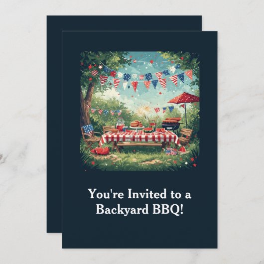 Patriotic Backyard BBQ Scene – 4th of July Kaart (Voorkant / Achterkant)