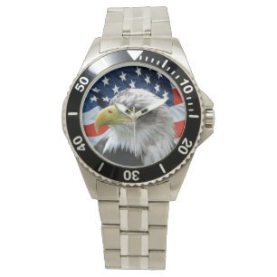 Patriotic Bald Eagle American Flag Watch Horloge