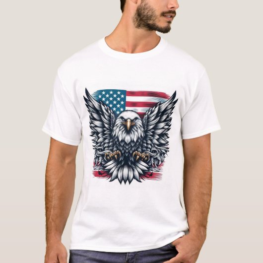 Patriotic Bald Eagle T-shirt met Amerikaanse vlag (Voorkant)