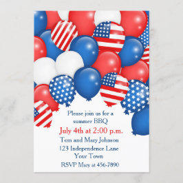 Patriotic Balloons Holiday Invitation Kaart
