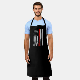 Patriotic Barbecue Large Black Apron Schort