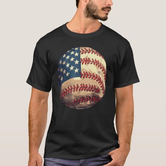 Patriotic Baseball 4th Of July USA American Flag T-shirt (Voorkant)