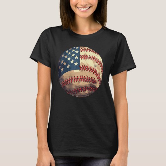 Patriotic Baseball 4th Of July USA American Flag T-shirt (Voorkant)