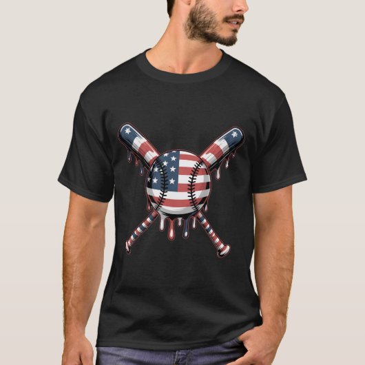 Patriotic Baseball Shirt American Flag Dripping Ba (Voorkant)