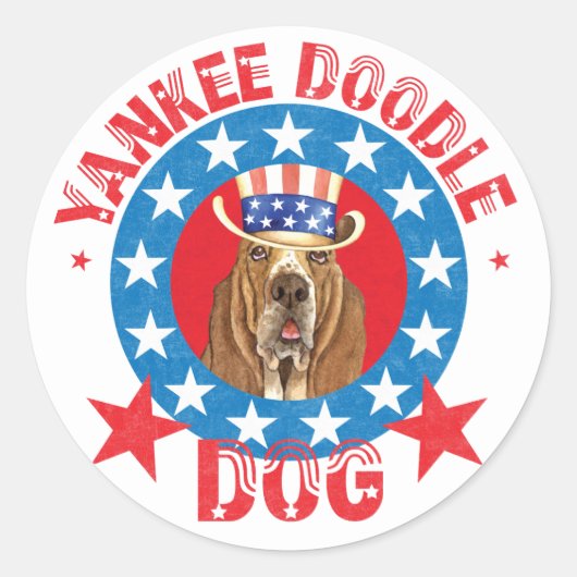 Patriotic Basset Ronde Sticker (Voorkant)