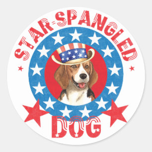 Patriotic Beagle Ronde Sticker