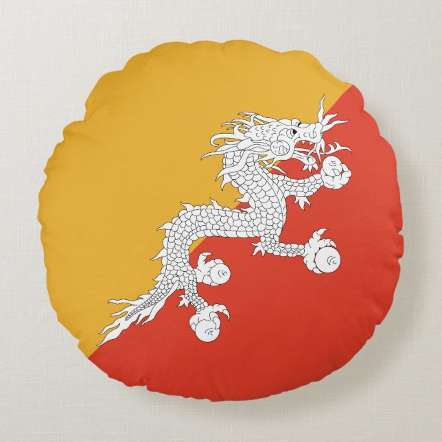 Patriotic Bhutan Flag Rond Kussen (Voorkant)