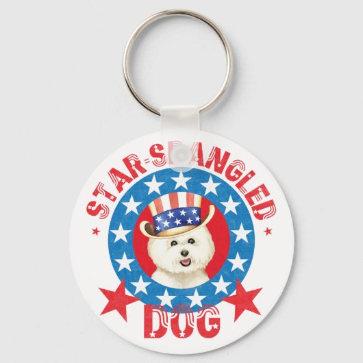 Patriotic Bichon Frise Sleutelhanger (Voorkant)