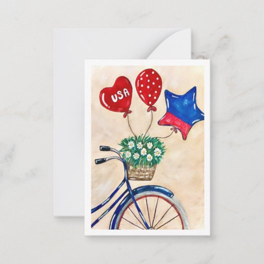Patriotic bicycle Flat Note Cards Notitiekaartje (Voorkant)