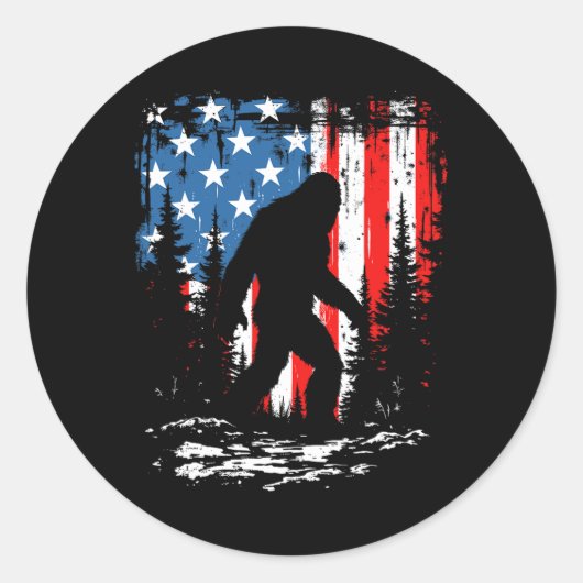 Patriotic Bigfoot Sasquatch 4th Of July Usa Americ Ronde Sticker (Voorkant)