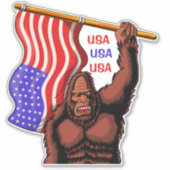 Patriotic Bigfoot Sasquatch USA Vlag Sticker (Voorkant)