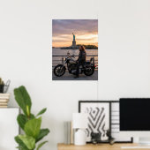 Patriotic Biker Statue of Liberty Sunset Waterside Poster (Thuiskantoor)