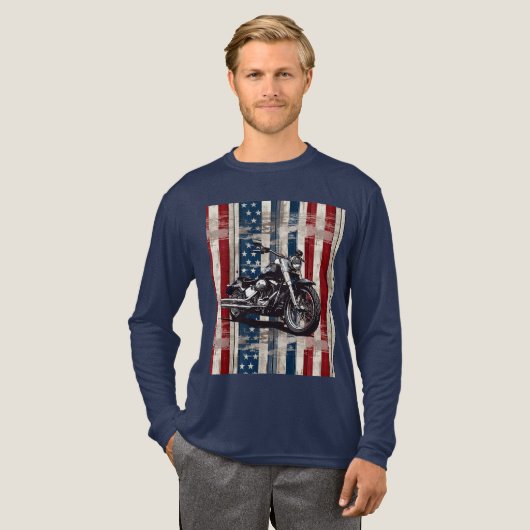Patriotic Biker T-Shirt with Wood Grain Flag  (Voorkant)