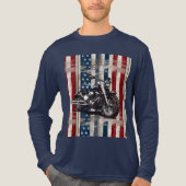 Patriotic Biker T-Shirt with Wood Grain Flag  (Voorkant volledig)