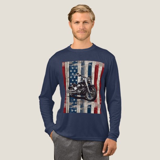 Patriotic Biker T-Shirt with Wood Grain Flag (Voorkant)