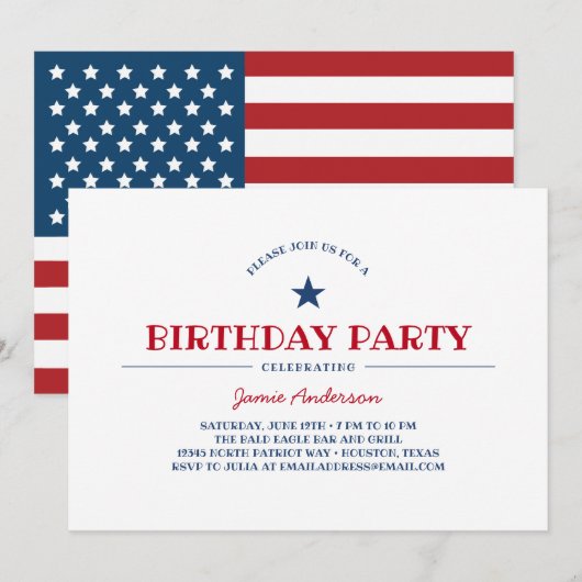 Patriotic Birthday Party Kaart (Voorkant / Achterkant)