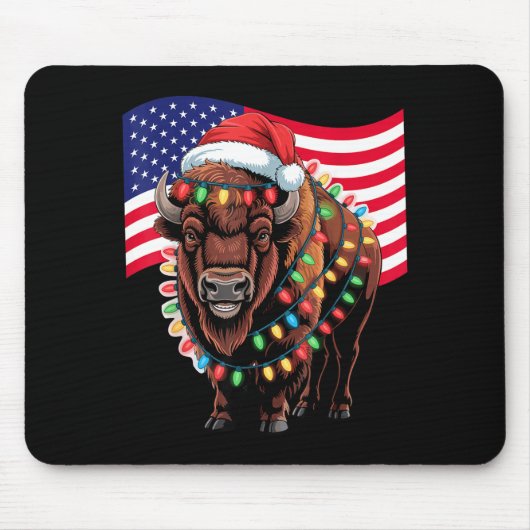 Patriotic Bison Buffalo Christmas Usa Flag Holiday Muismat (Voorkant)