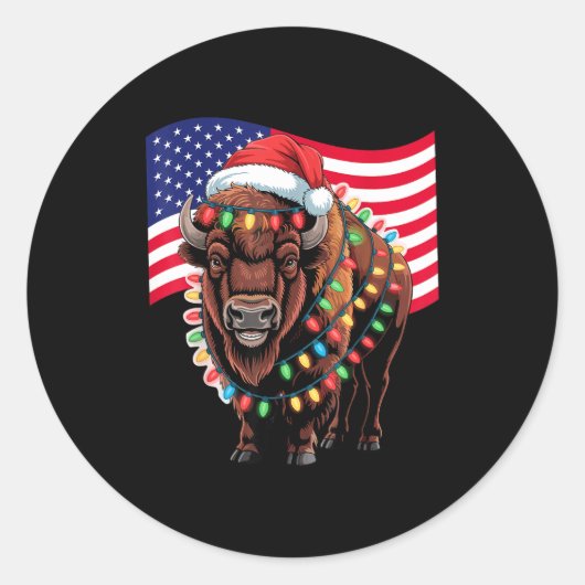 Patriotic Bison Buffalo Christmas Usa Flag Holiday Ronde Sticker (Voorkant)
