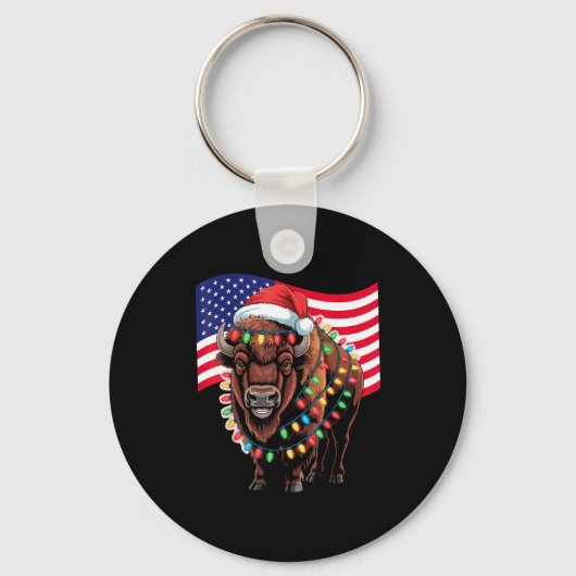 Patriotic Bison Buffalo Christmas Usa Flag Holiday Sleutelhanger (Voorkant)