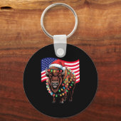 Patriotic Bison Buffalo Christmas Usa Flag Holiday Sleutelhanger (Voorkant)