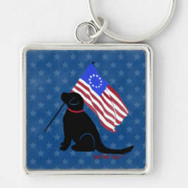 Patriotic Black Lab American Flag Sleutelhanger Si