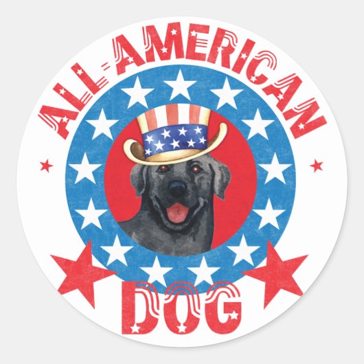 Patriotic Black Lab Ronde Sticker (Voorkant)