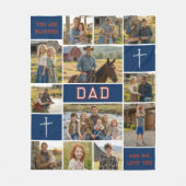 Patriotic Blessed Dad 12 Photo Collage Custom Text Fleece Deken (Voorkant)