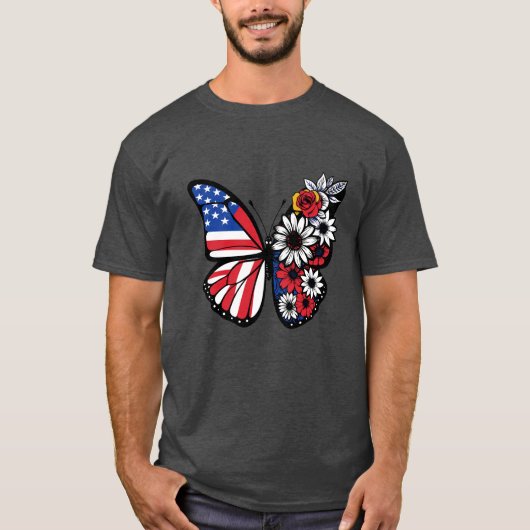 Patriotic Bloom Butterfly - Stars, Stripes & Summe T-shirt (Voorkant)