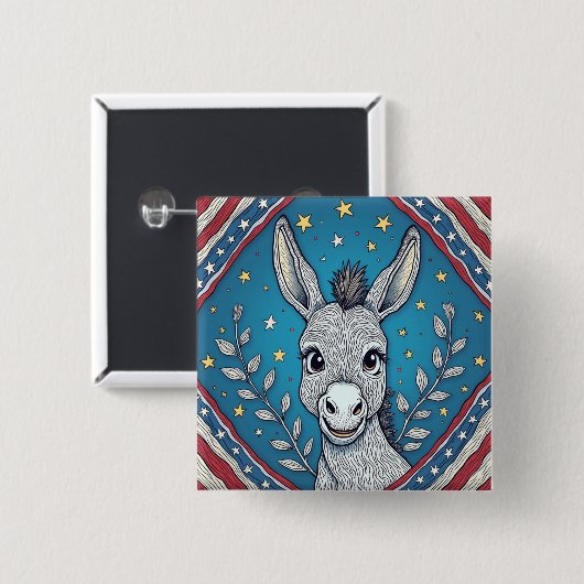 Patriotic Blue Donkey Illustration Vierkante Button 5,1 Cm (Voorkant /achterkant)