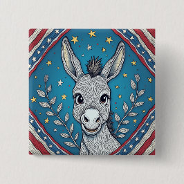 Patriotic Blue Donkey Illustration Vierkante Button 5,1 Cm
