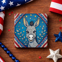 Patriotic Blue Donkey Illustration Vierkante Button 5,1 Cm