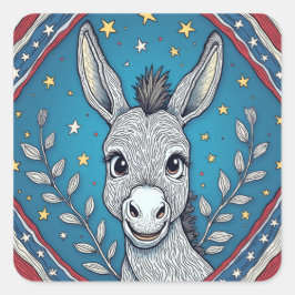 Patriotic Blue Donkey Illustration Vierkante Sticker