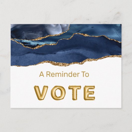 Patriotic Blue Gold Agate Vote Briefkaart (Voorkant)