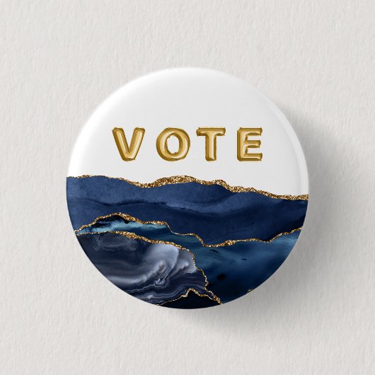 Patriotic Blue Gold Agate Vote Ronde Button 3,2 Cm (Voorkant)