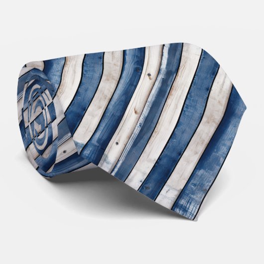 Patriotic Blue Stripe Wood Stropdas (Opgerold)