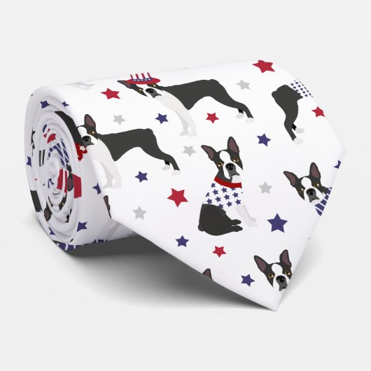 Patriotic Boston Terrier Dog Stropdas (Opgerold)