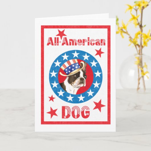Patriotic Boston Terrier Kaart (Gele Bloem)