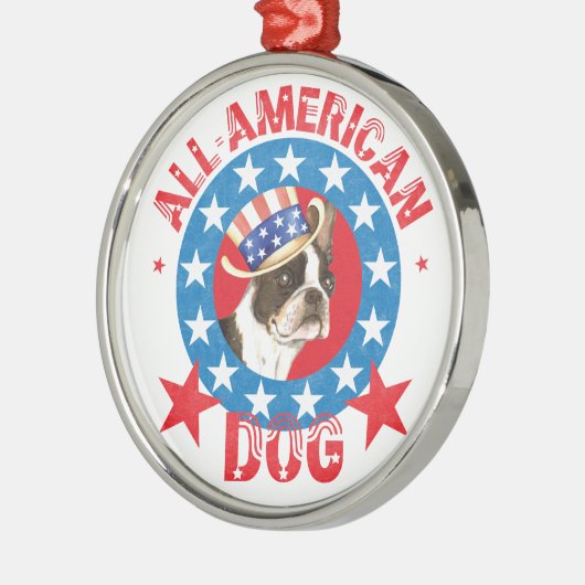 Patriotic Boston Terrier Metalen Ornament (Links)