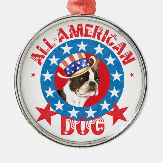Patriotic Boston Terrier Metalen Ornament (Voorkant)