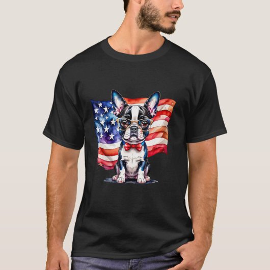 Patriotic Boston Terrier Puppy American Flag USA 1 T-shirt (Voorkant)