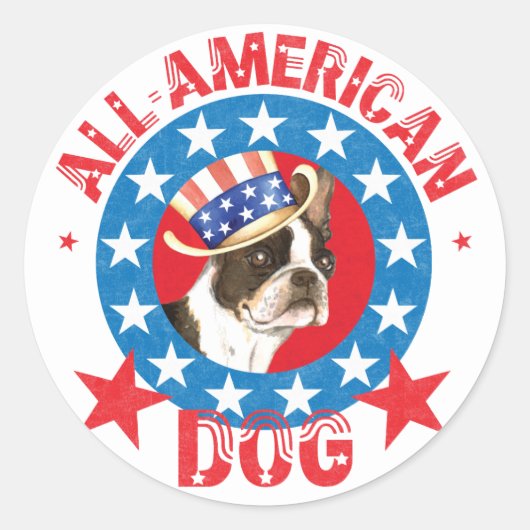 Patriotic Boston Terrier Ronde Sticker (Voorkant)