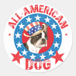 Patriotic Boston Terrier Ronde Sticker