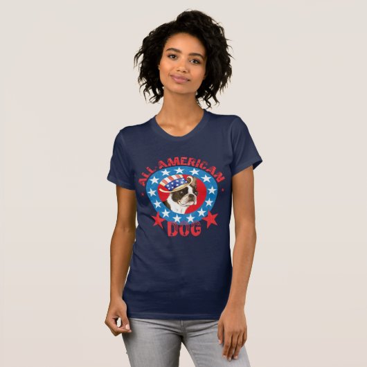 Patriotic Boston Terrier T-shirt (Voorkant volledig)