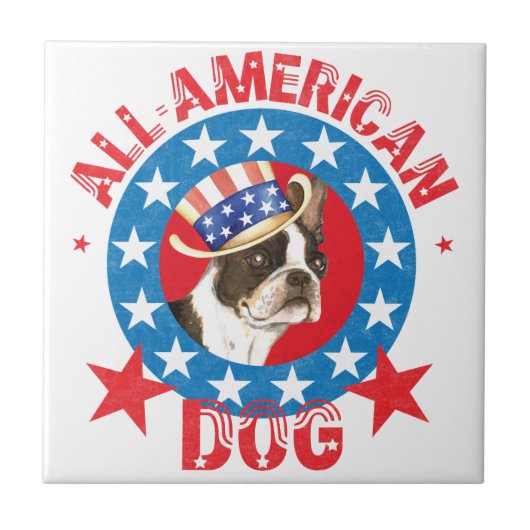 Patriotic Boston Terrier Tegeltje (Voorkant)