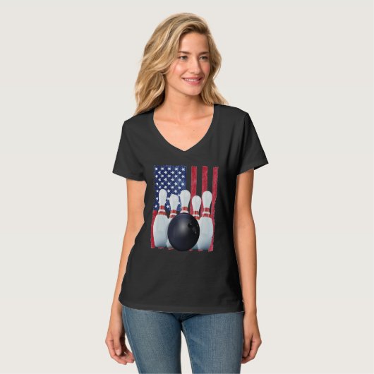 Patriotic Bowling Uniform Bowling Coach T-shirt (Voorkant volledig)