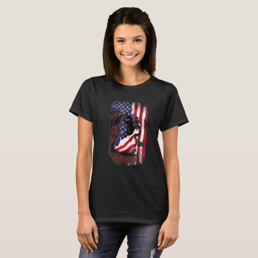 Patriotic Boxer American Flag Usa Dog T-shirt (Voorkant volledig)