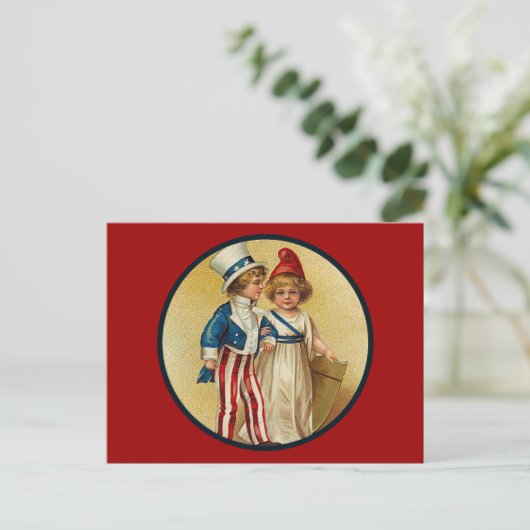 Patriotic_Boy en Girl_Postcard Briefkaart (Staand voorkant)