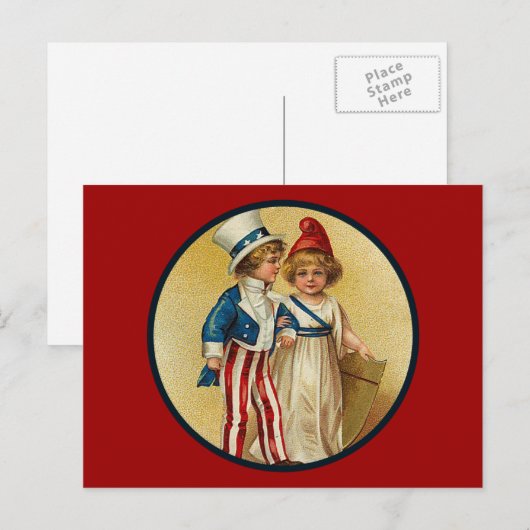 Patriotic_Boy en Girl_Postcard Briefkaart (Voorkant / Achterkant)