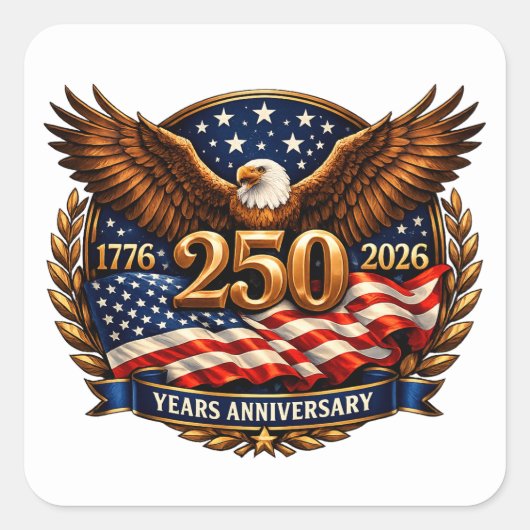 Patriotic Bronze 250th Anniversary Emblem Vierkante Sticker (Voorkant)